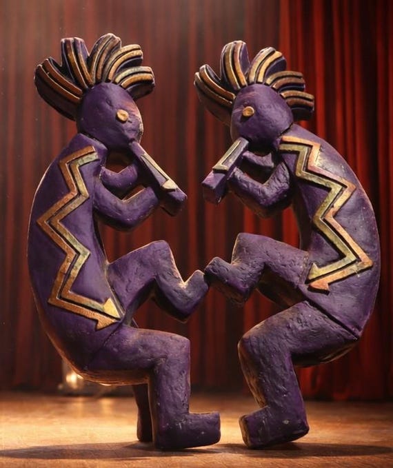 2 Vintage Kokopelli Wall Hangings – Southwestern Folk Art – Purple