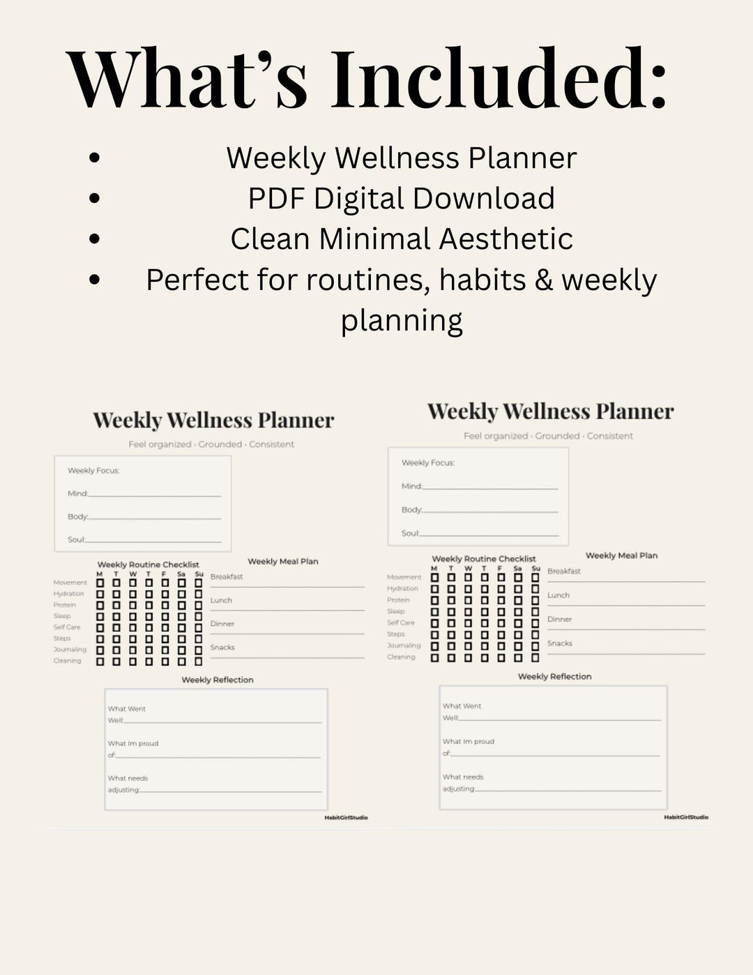 Weekly Wellness Routine Pdf Weekly Wellness Planner | Minimalist Digital Download | Clean Girl ...