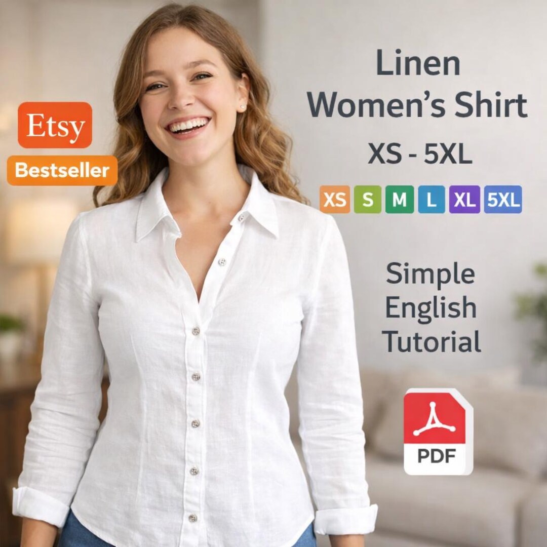 Linen Shirt Sewing Pattern for Women | Long Sleeve Blouse (digital PDF ...
