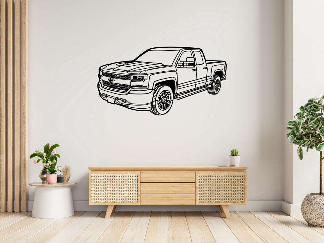 Chevrolet Silverado 1500 Metal Wall Art : Perspective Silhouette Decor ...
