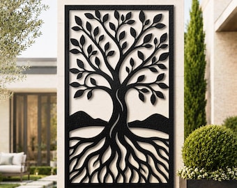 Albero della Vita in metallo, grande decorazione spirituale rustica con radici, LED RGB opzionale per esterni e soggiorno, regalo di anniversario