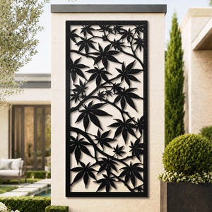Japanese Maple Leaf Metal Wall Art, Large Rustic Botanical Panel, Outdoor Yard Decor with Optional RGB LED, Unique Housewarming Gift