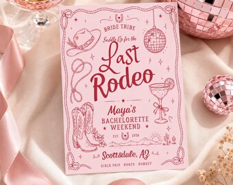 Last Rodeo Bachelorette Invitation, Pink Western Cowgirl Bride Tribe Party, Editable Canva Template Digital Download