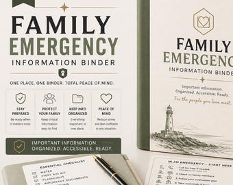 Family Emergency Binder | Emergency Information Organizer PDF | Household Preparedness System | Editable Printable Binder