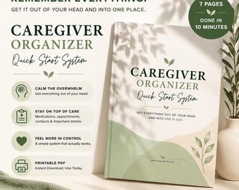 Caregiver Organizer Fillable PDF | Medical Binder & Medication Tracker | Elderly Care Planner | Caregiver Log | Instant Download