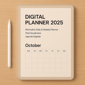 Digital Planner 2025 for iPad | GoodNotes Planner | Weekly & Monthly | Minimalist Digital Agenda | Tablet Organizer PDF