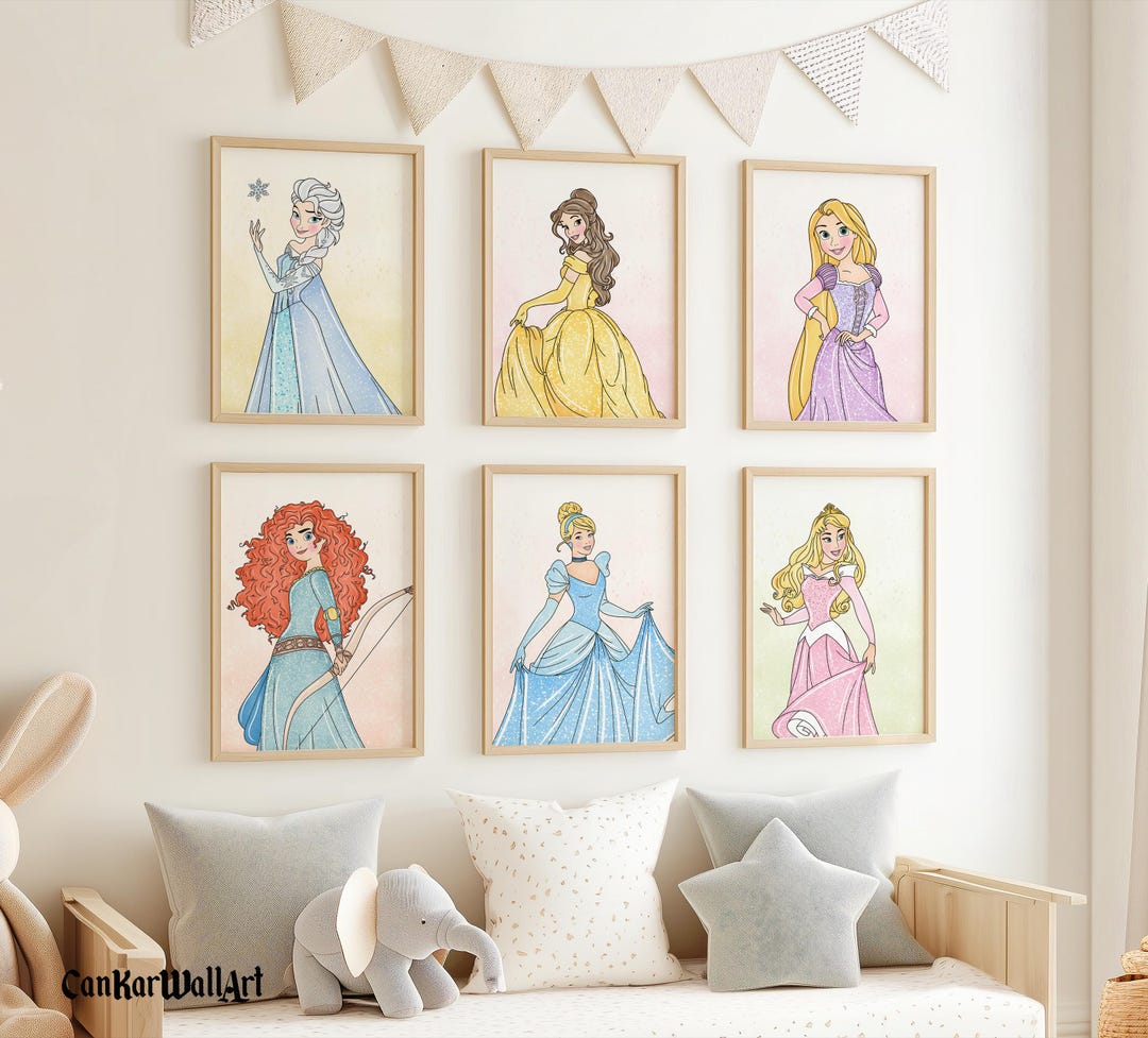 14 Princess Wall Art Set, Nursery Decor, Fairytale Characters, Kids ...