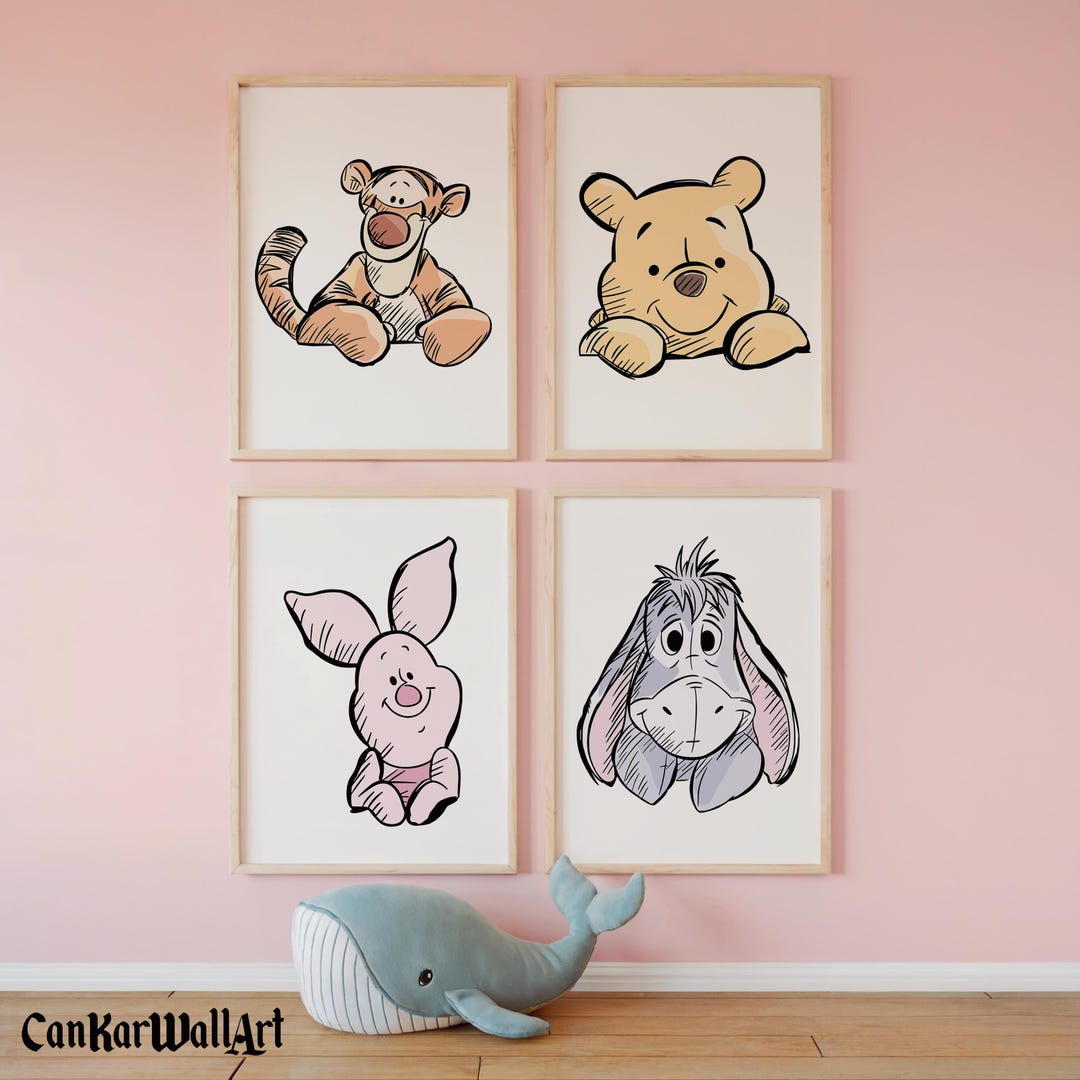 Winnie the Pooh Digital Wall Art Set of 4, Classic Hundred Acre Wood ...
