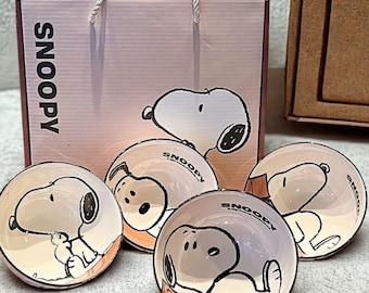 Cute Snoopy Ceramic Bowl Set, Kawaii Anime Cartoon Tableware, Household Gift for Kids & Fans