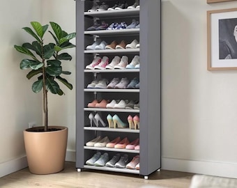 Meuble à chaussures Support de rangement multicouche de 6 à 10 niveaux avec porte à volets roulants étanche à la poussière Organisateur peu encombrant pour l'entrée de la maison