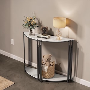Half Moon Console Table, 2-Tier Storage Semi Circle Entryway Table, Modern Living Room Furniture
