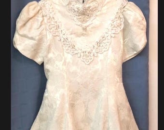 Vintage Girls Jessica McClintock White Flower Girl Party Dress 6X