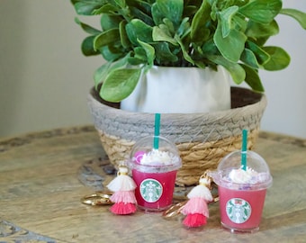 Mini coffee keychain //inspired drink keychain// pink drink key chain// miniature keychain
