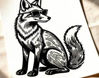 Impresión en linóleo de zorro / Arte minimalista hecho a mano en tamaño A5