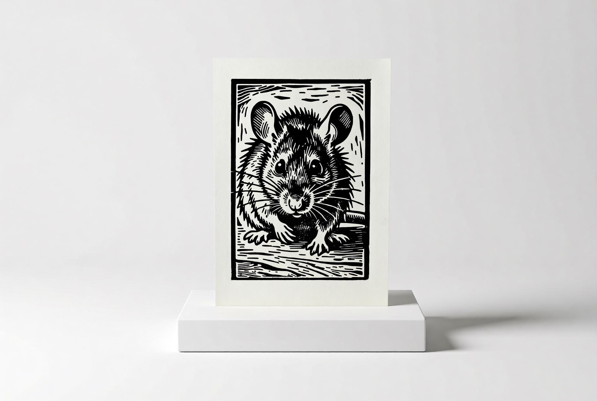 Original linocut print Handmade Mouse Linocut Print — ink texture and paper detail view