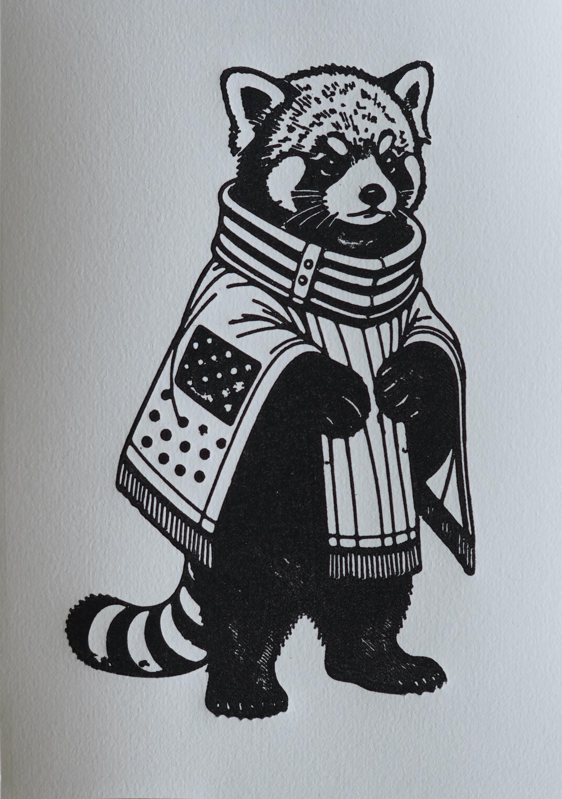 Red Panda Linocut Print handmade block print on 300gsm watercolor paper A5 size