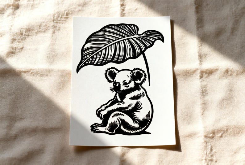 Handmade koala linocut print — Koala Linocut Print — A5 wall art by Peter Gedeon