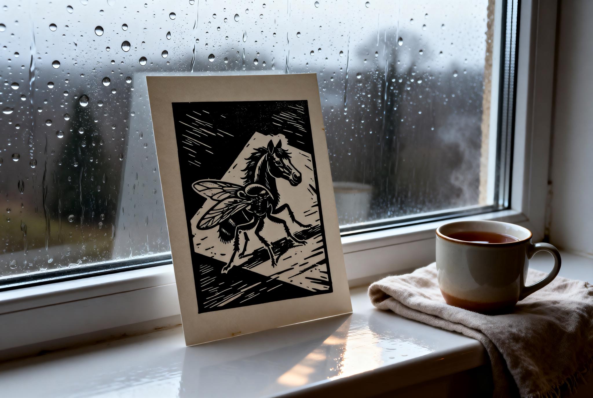 Horsefly Linocut Print handmade block print on 300gsm watercolor paper A5 size