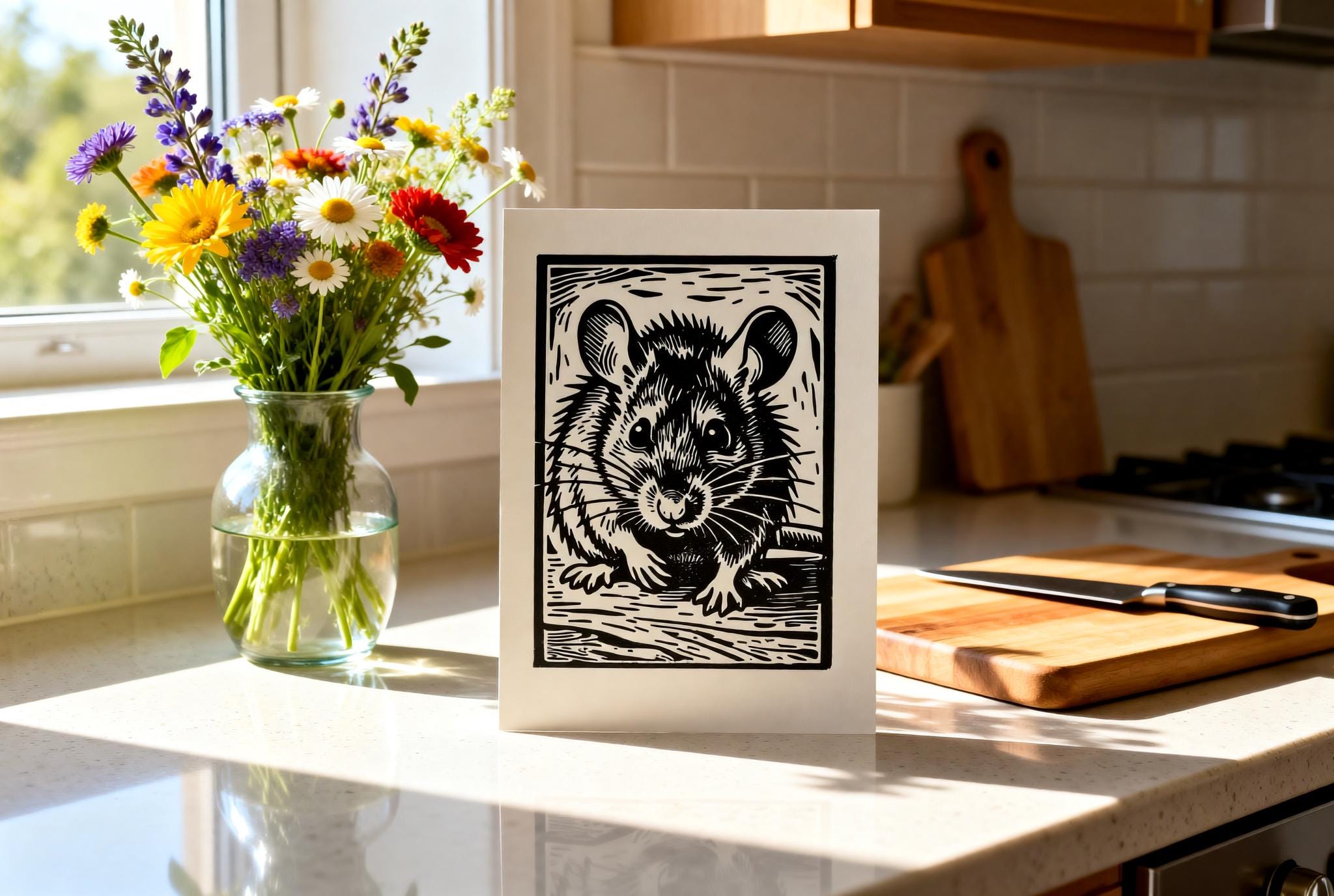 Handmade Mouse Linocut Print handmade block print on 300gsm watercolor paper A5 size