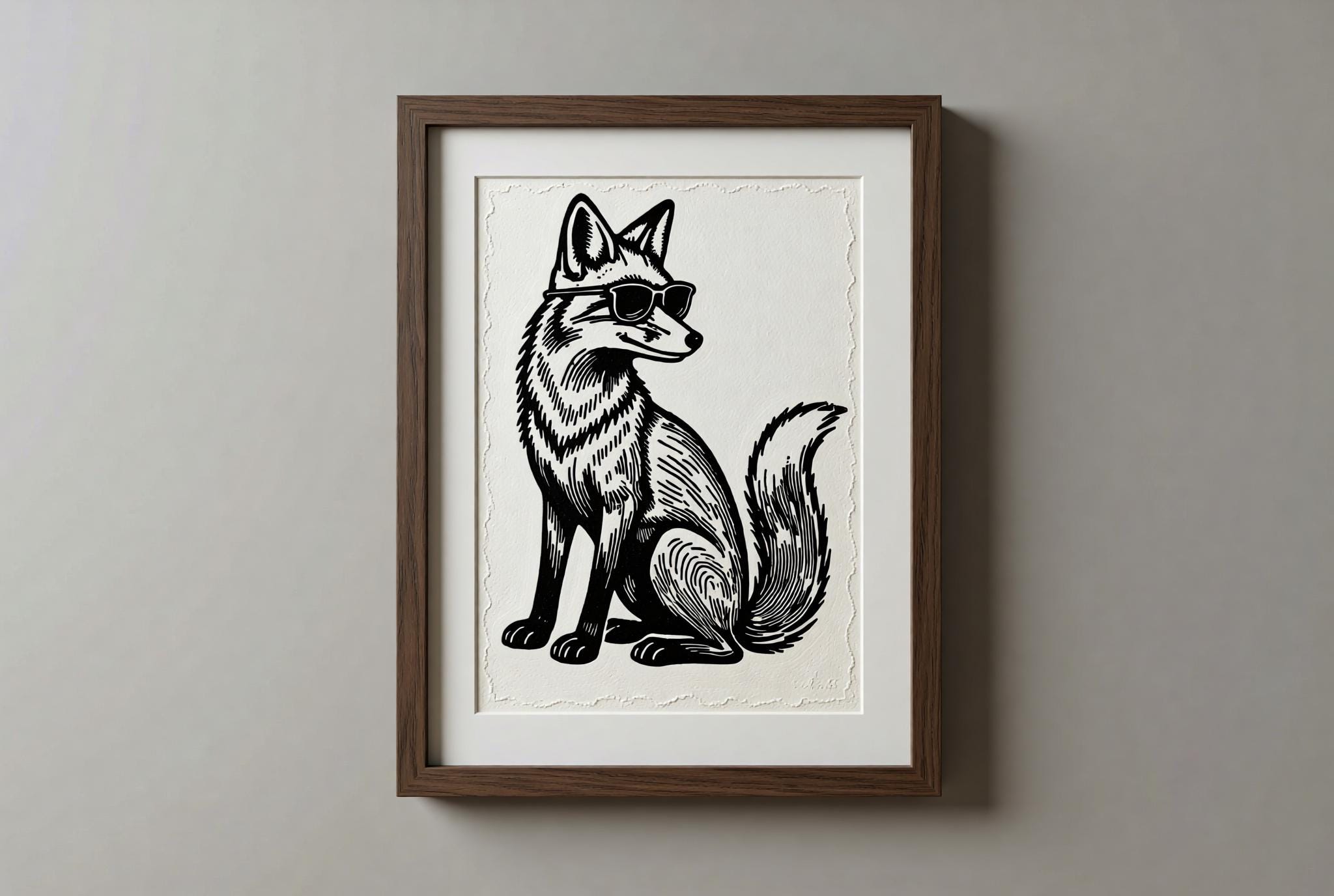 Fox Linocut Print | Handmade A5 Minimalist Art handmade block print on 300gsm watercolor paper A5 size