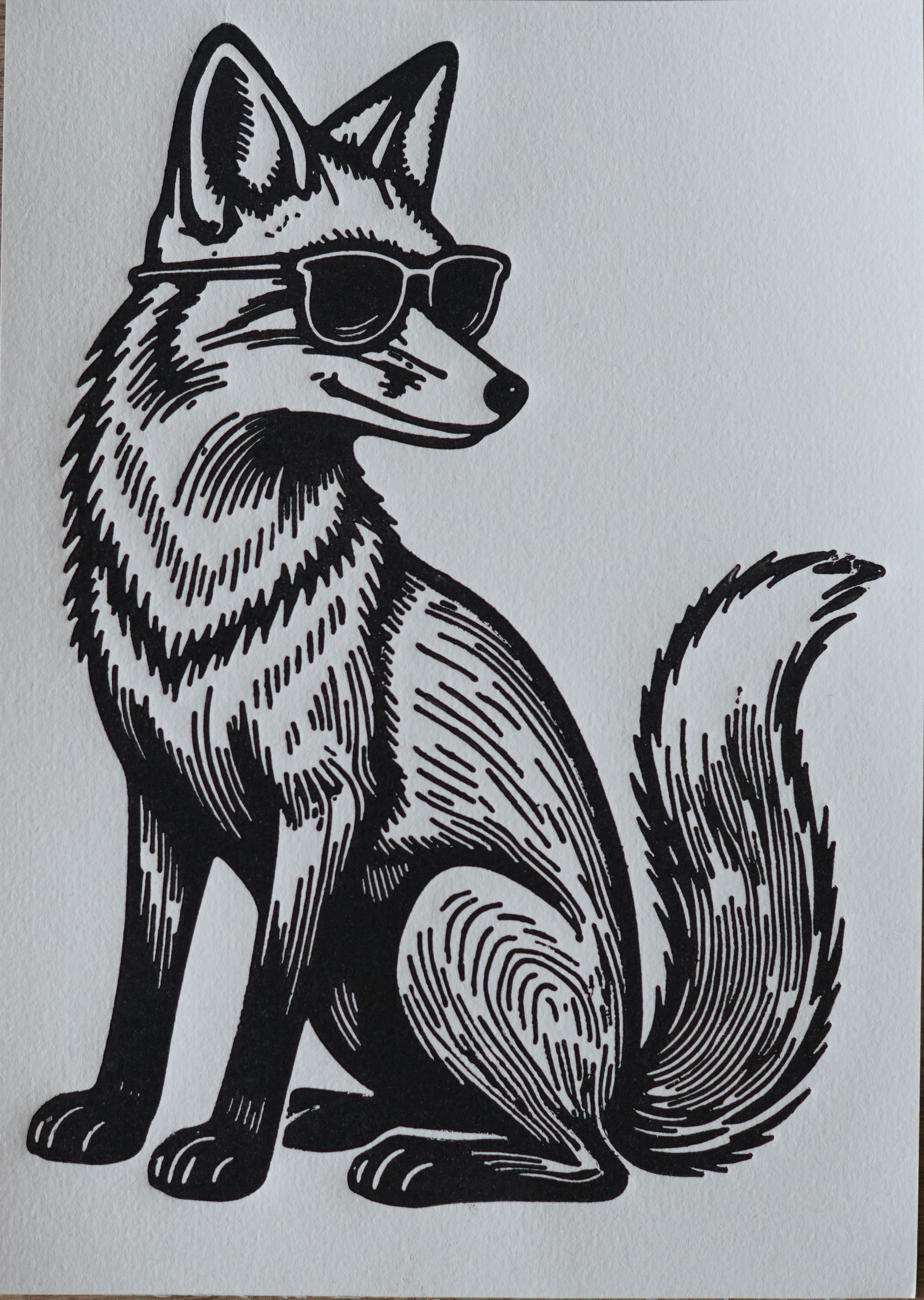 Fox Linocut Print | Handmade A5 Minimalist Art linocut wall art — handmade relief print detail showing printmaking process