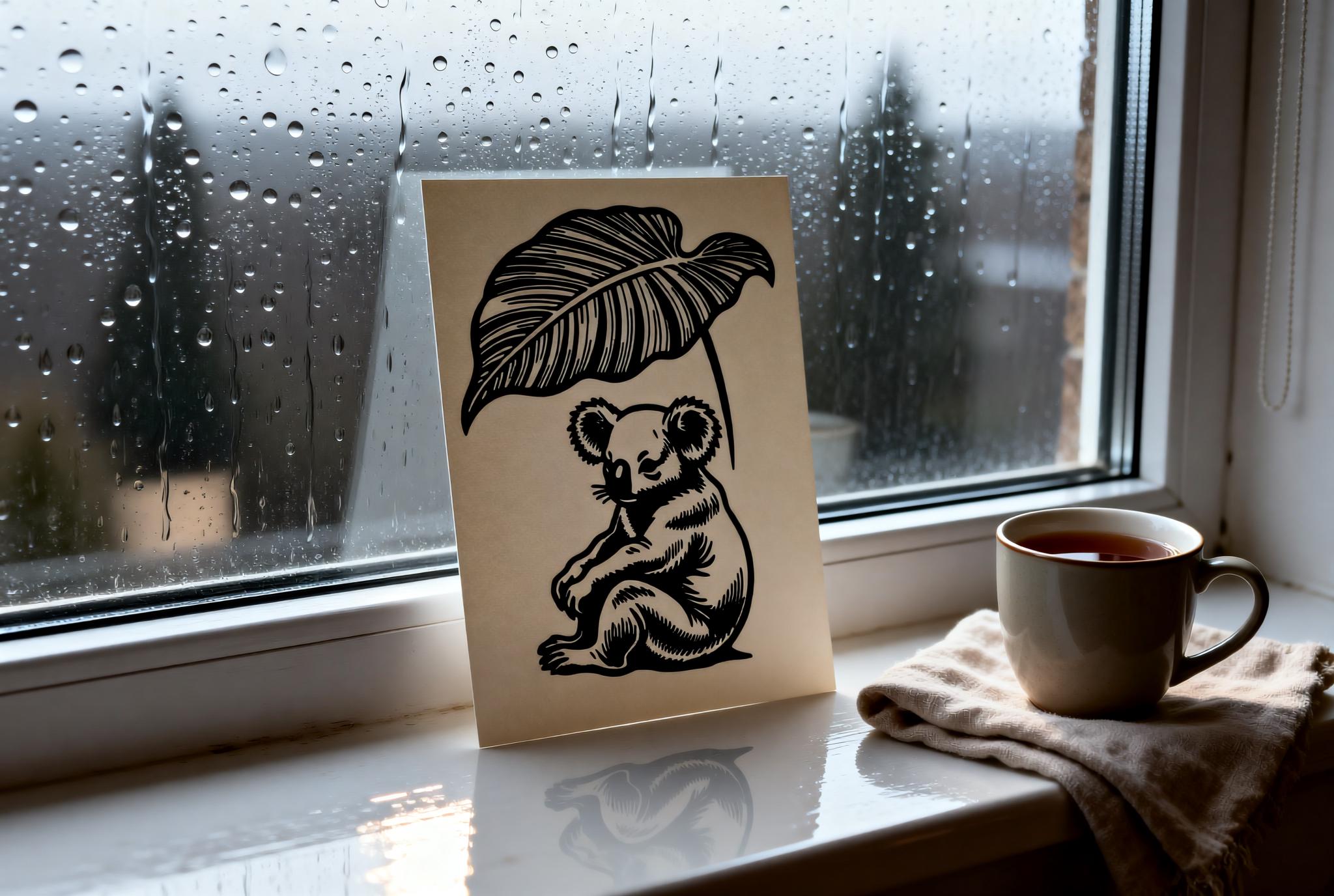 Koala Linocut Print handmade block print on 300gsm watercolor paper A5 size