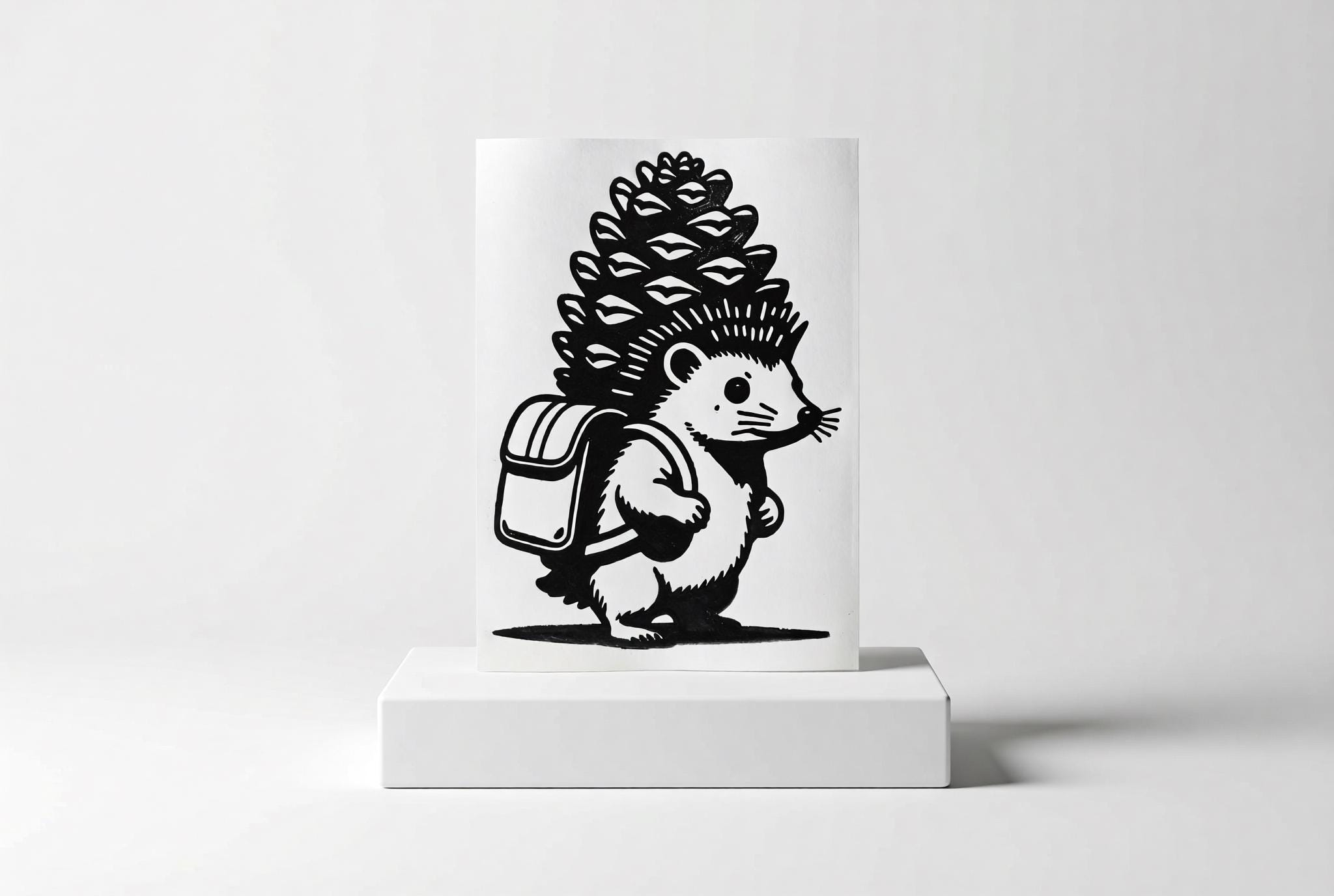 Handmade Hedgehog Linocut Print handmade block print on 300gsm watercolor paper A5 size
