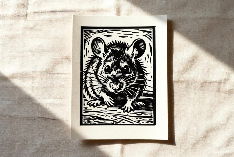 Handmade mouse linocut print — Handmade Mouse Linocut Print — A5 wall art by Peter Gedeon