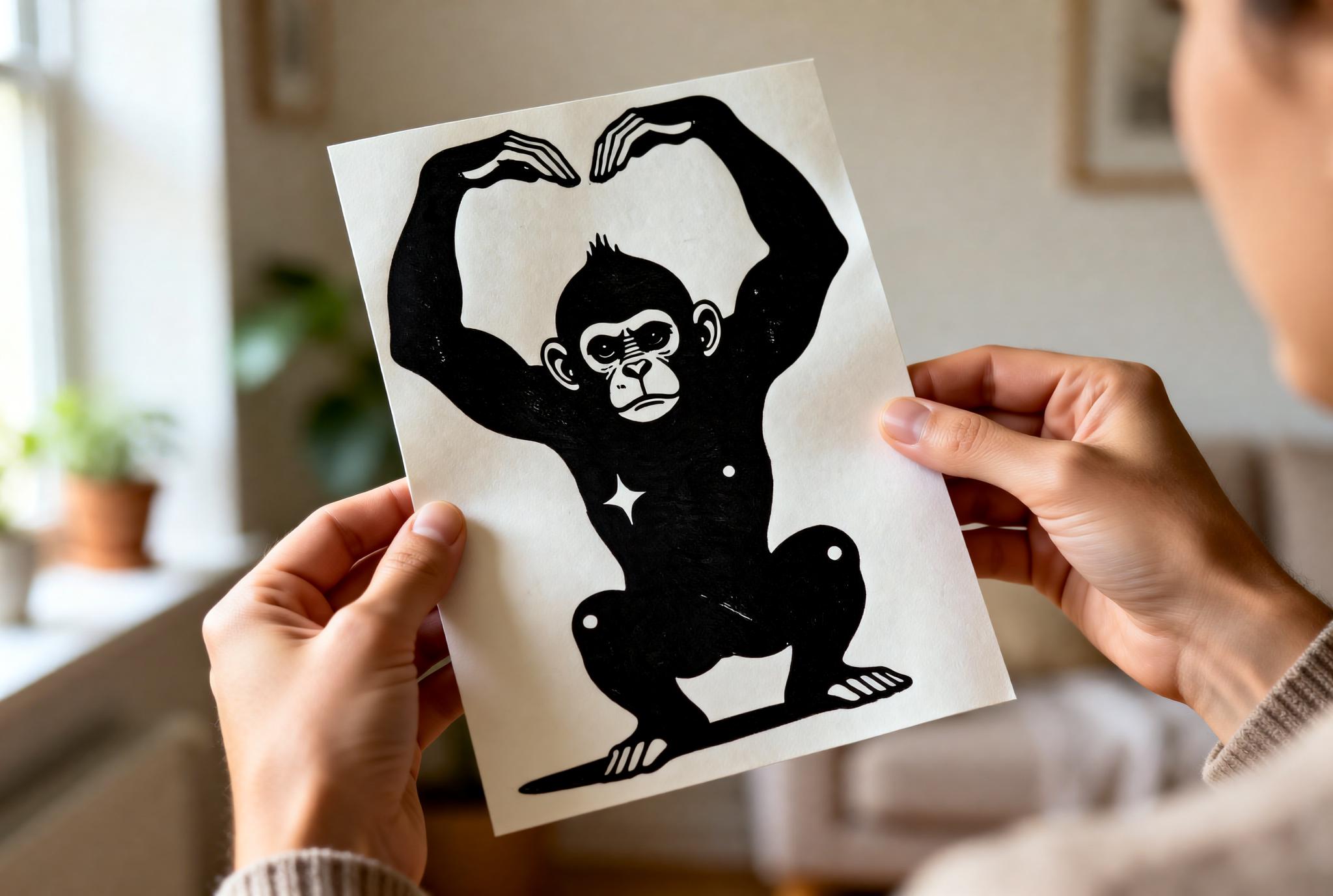 Handmade Monkey Linocut Print handmade block print on 300gsm watercolor paper A5 size