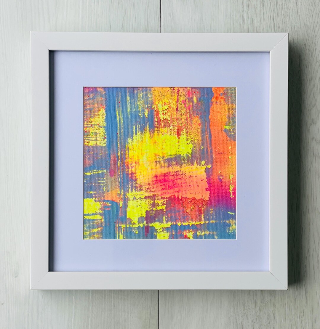 Bright Frame Abstract Neon Abstract Mini Painting | Modern Colorful Wall Art | Bright Framed ...
