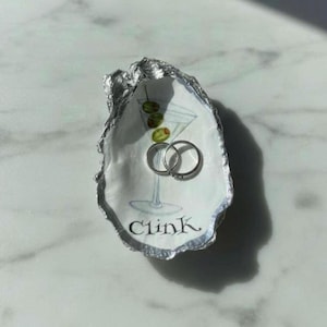 Handmade Oyster Shell Ring Trinket Dish, Martini Design, Coastal Decor