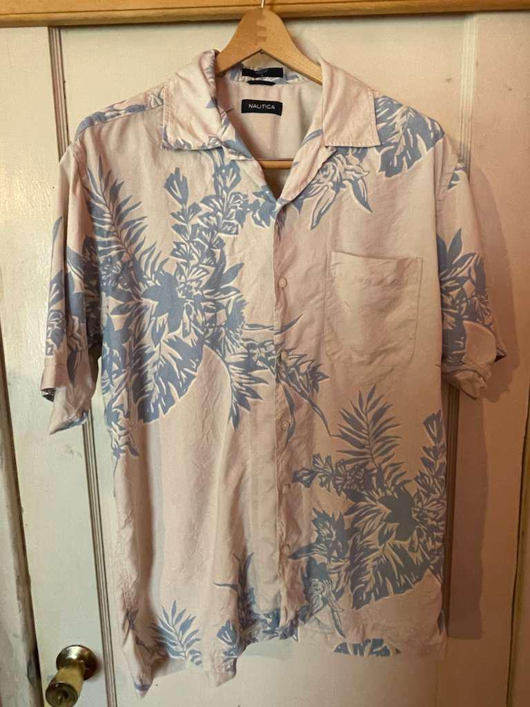 Chemise Vintage Hawaïenne Town Craft Homme – Bleu Floral – Années 90 – Taille L