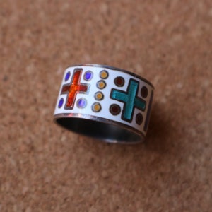 Enamel RING / 1950&#39;s Sterling Silver Jewelry / Size 5 1/2 Colorful Ring