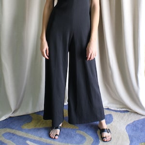 70&#39;s Jumpsuit / Vintage Black Wide Leg Jumper / Small Sleeveless Jumpsuit