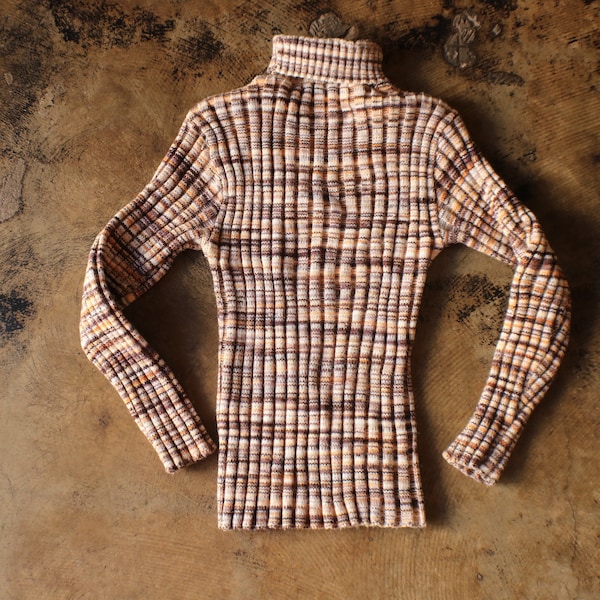 70's Turtleneck Sweater  / Earthy Tone Vintage Acrylic Knit / Women's Small