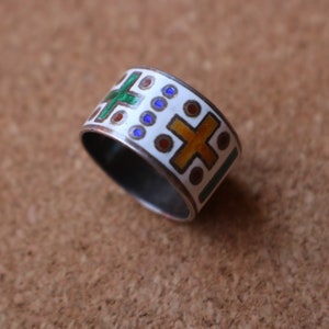 Enamel RING / 1950&#39;s Sterling Silver Jewelry / Size 5 1/2 Colorful Ring