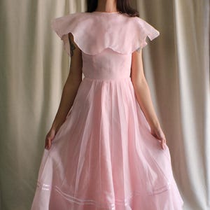 Pink Tulip Dress , Vintage Cotton Organdy Dress , Women's XXS Party Dress