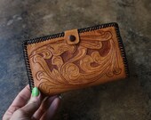 Tooled Leather Wallet 60 39 s Western Coin Purse Vintage Floral Leather Accessory
