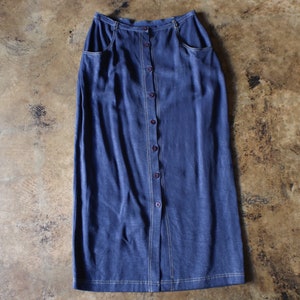 90&#39;s Pencil Skirt / Navy Blue Button Front Long Skirt / Women&#39;s Medium