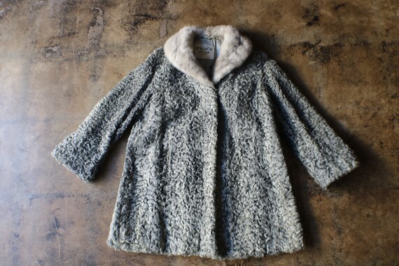 Vintage Silver Persian Lamb Coat / 1950's Grey Cur