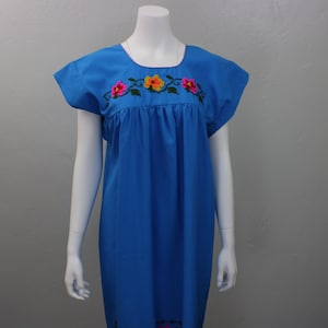 Blue Embroidered DRESS /  Vintage Mexican Dress / Women&#39;s Floral Summer Dress