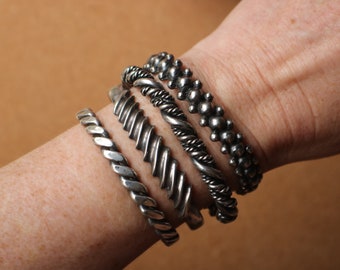 Sterling Coil Cuff / Navajo Style Silver Bracelet / Vintage Simple Jewelry