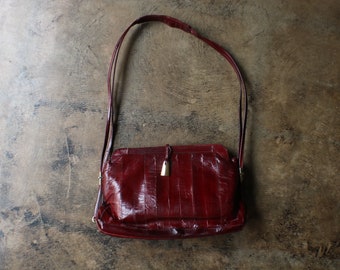 Eel Skin Purse / Burgundy Leather Handbag / Vintage Women's 70's to 80's Handbag