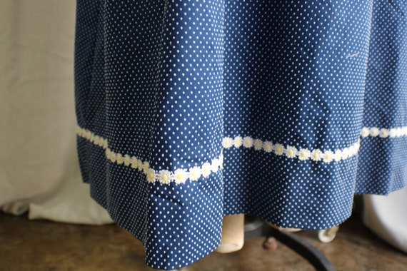 Vintage 70's Swiss Dot Maxi Dress, Navy Blue and … - image 6