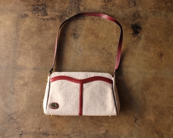 1970's Boucle and Leather Purse , Vintage Shoulder Bag, Etienne Aigner