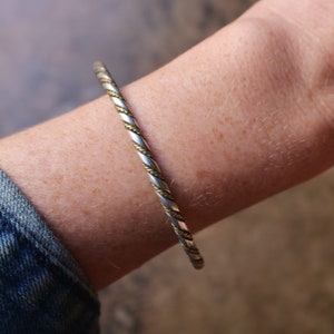 Two Tone Bracelet , Sterling and Brass Cuff , Vintage Twisted Wire BRACELET