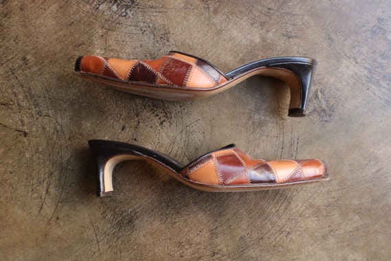 6 Patchwork Leather Mules / Vintage 90's Heeled S… - image 5