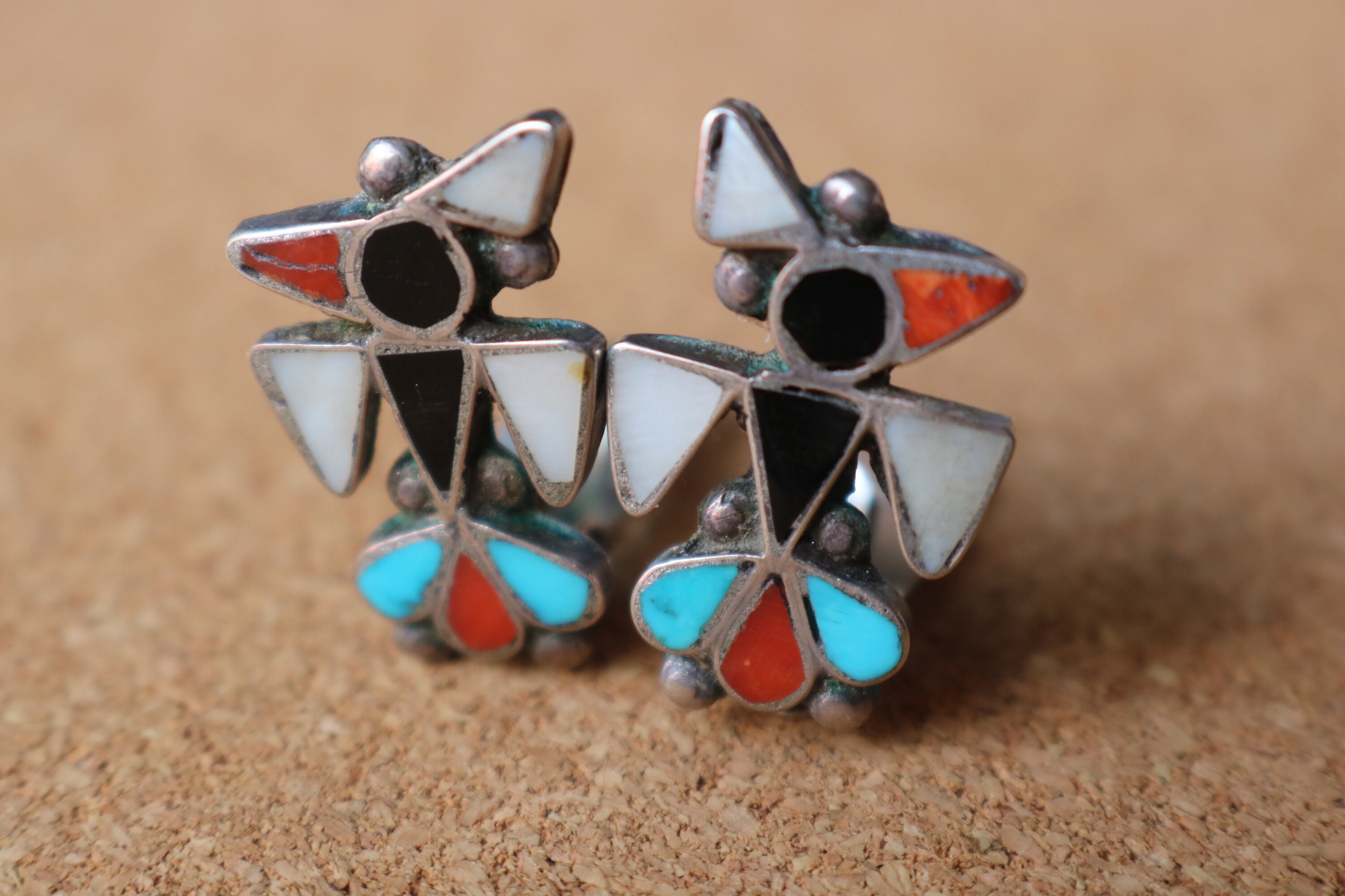 ポピ族スターリングシルバー 鳥模様 アクセサリー ホピ族の鳥のイヤリング、ヴィンテージスターリングシルバーの