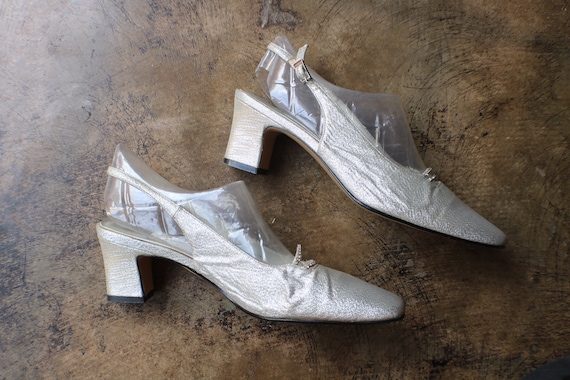 8 1/2 Silver Rhinestone Heels / Vintage Metallic … - image 6