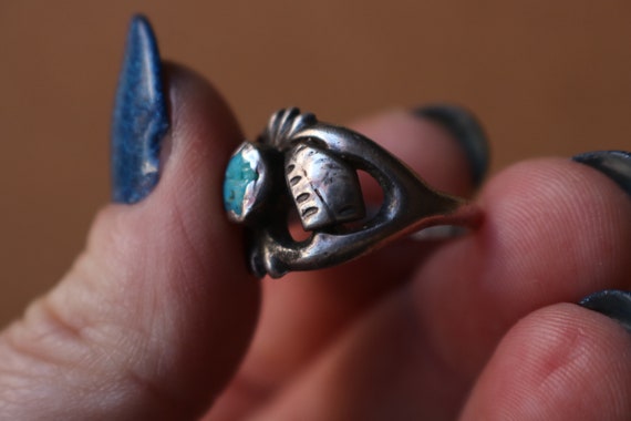 Turquoise Sand Cast Ring / Southwest Sterling Jew… - image 3